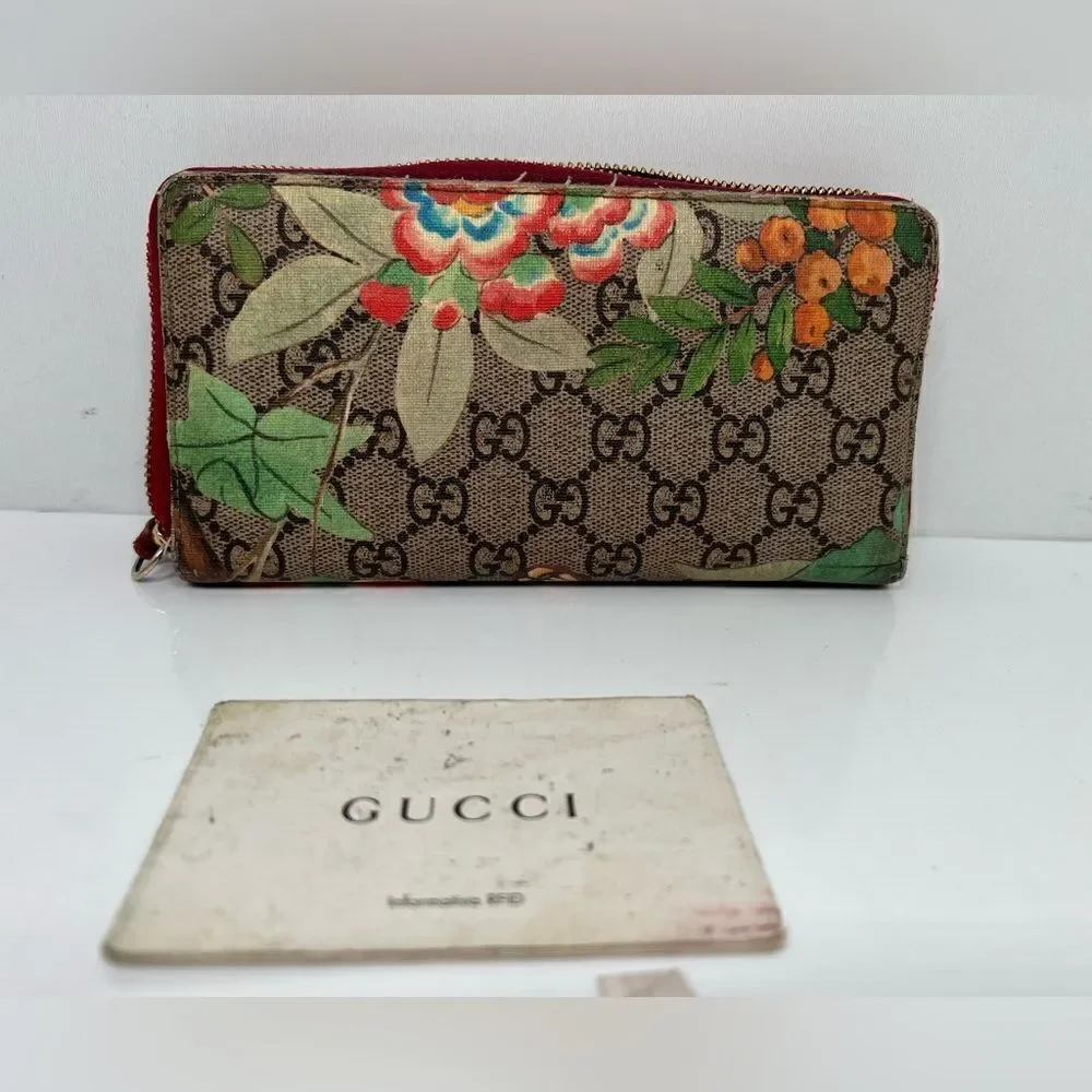 Gucci Zip Around Wallet Tian Print GG Coated Canvas